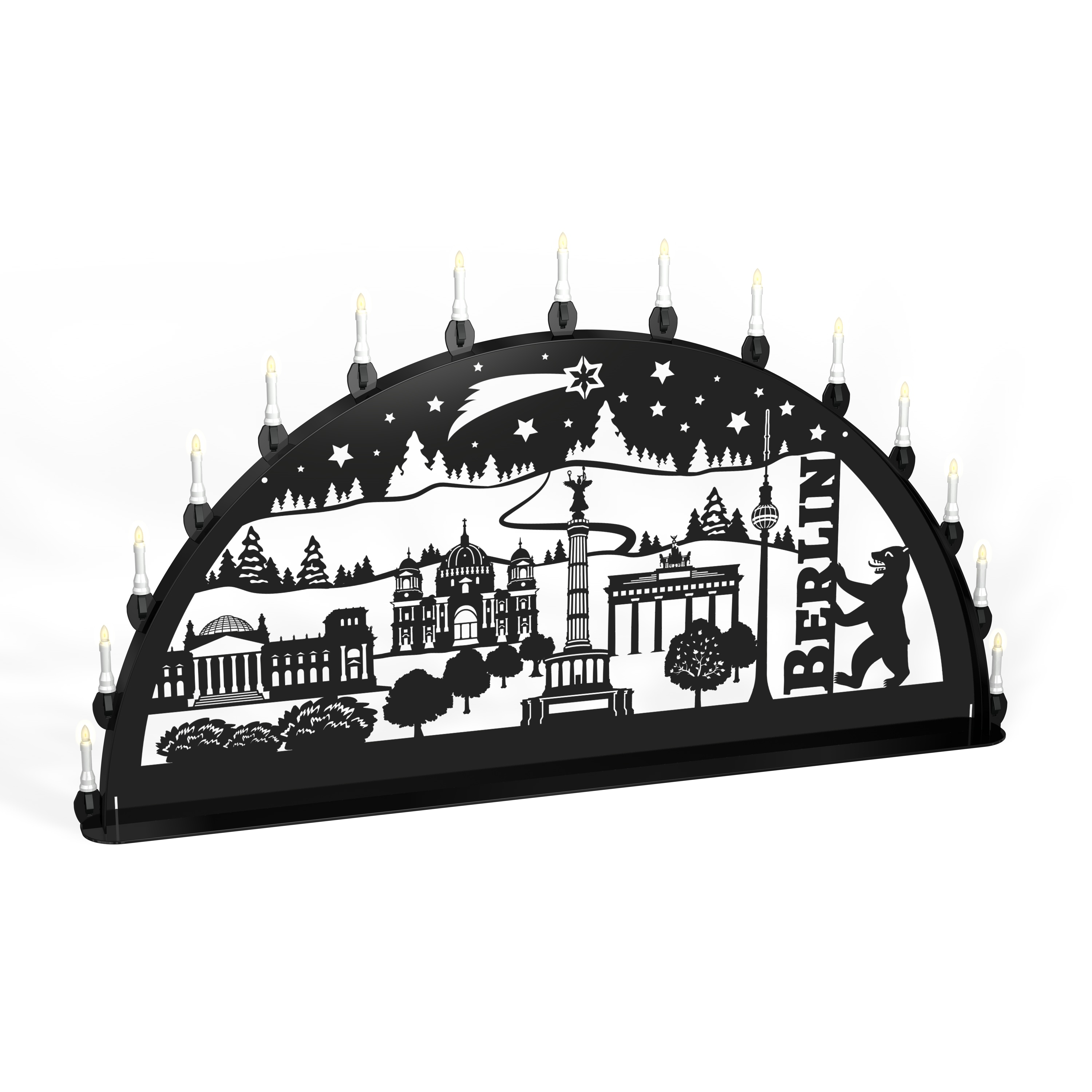 Außenschwibbogen Schwibbogen Lichterbogen Metall - Motiv: Berlin 1,2 m tiefschwarz (RAL 9005) glänzend Außenschwibbogen Schwibbogen Lichterbogen Metall - Motiv: Berlin 1,2 m tiefschwarz (RAL 9005) glänzend