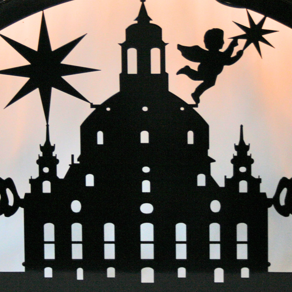 Außenschwibbogen Schwibbogen Lichterbogen Metall - Motiv: Dresden Frauenkirche 1 m tiefschwarz (RAL 9005) glänzend
