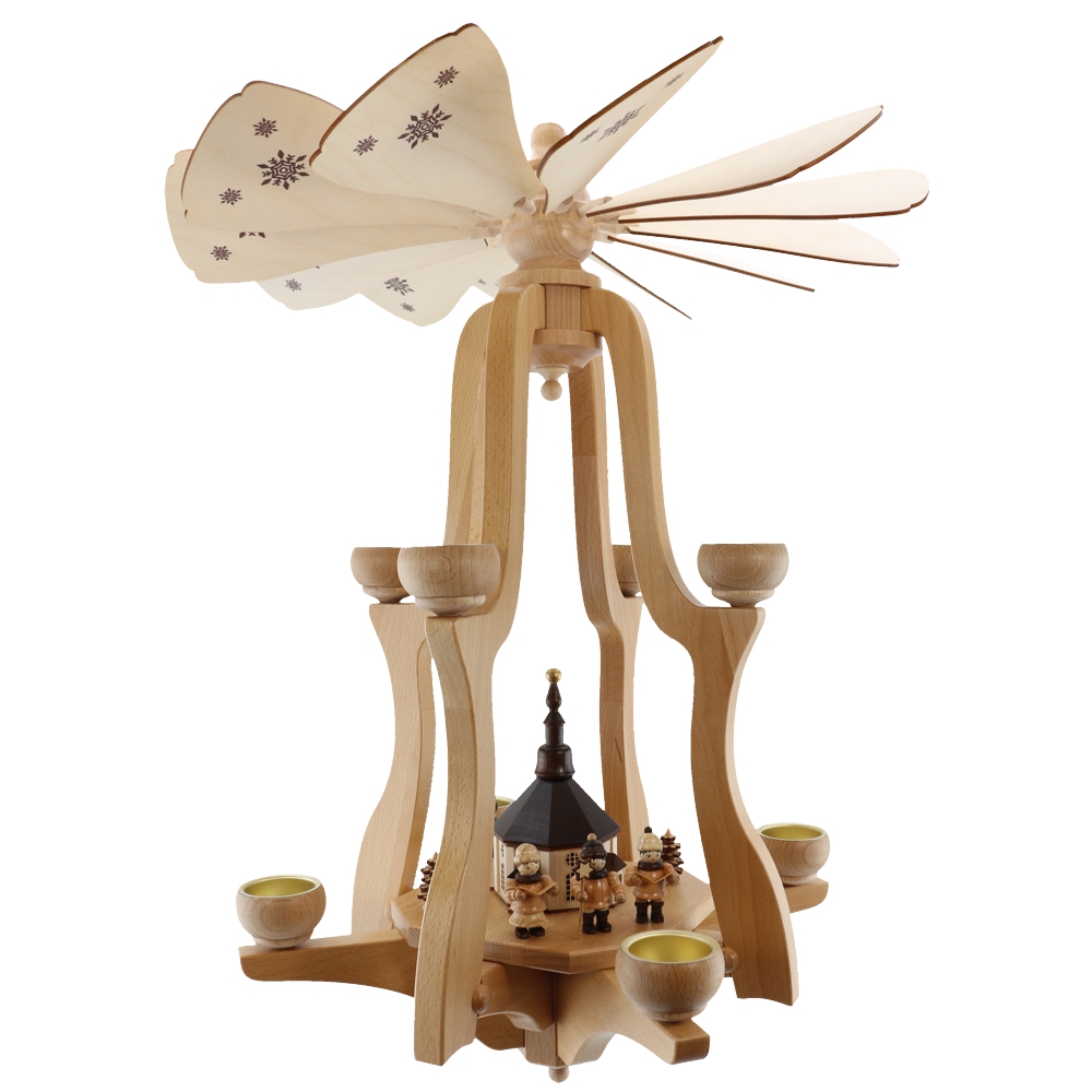 Hängepyramide Weihnachtspyramide Pyramide für Teelichter 8-flammig - Seiffener Kirche + Sternensänger