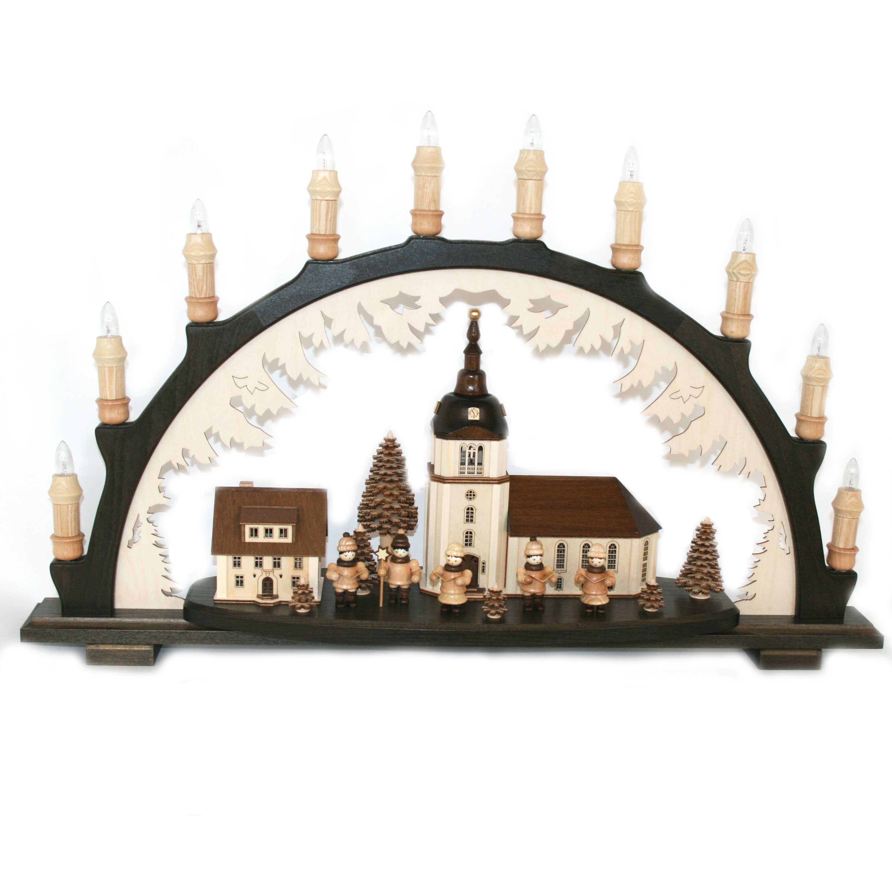 3D Schwibbogen Lichterbogen - Motiv: "Dorfkirche"  dunkel