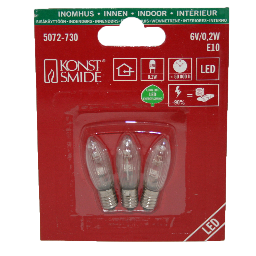 9x Spitzkerze Glühbirne Ersatzbirne Topkerze für Lichterkette / Schwibbögen / Lichterbogen - LED 6V / 0,2W E10 voll geriffelt Indoor