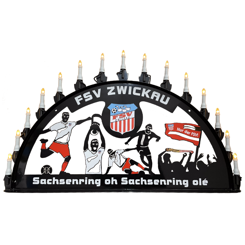 Außenschwibbogen Schwibbogen Lichterbogen Metall - Motiv: FSV Zwickau (beidseitig farbig beklebt)