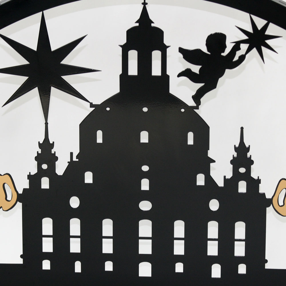 Außenschwibbogen Schwibbogen Lichterbogen Metall - Motiv: Dresden Frauenkirche + Goldbeklebung 1 m tiefschwarz (RAL 9005) glänzend