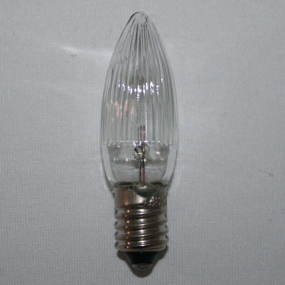 9x Spitzkerze Glühbirne Ersatzbirne Topkerze für Lichterkette / Schwibbögen / Lichterbogen - 46V / 3W E10 halb geriffelt Outdoor