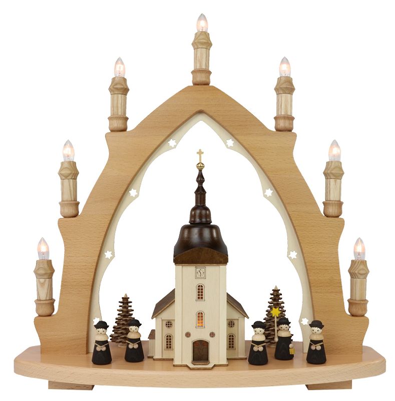 3D Lichterspitze Leuchterbogen Schwibbogen Lichterbogen 7 flammig - Dorfkirche hell 3D Lichterspitze Leuchterbogen Schwibbogen Lichterbogen 7 flammig - Dorfkirche hell